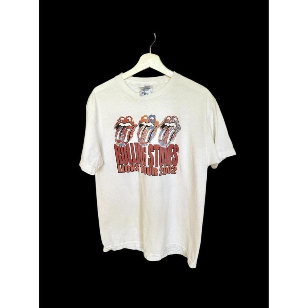 2002 Rolling Stones Licks World Tour Shirt Sz Large White Distressed Band
